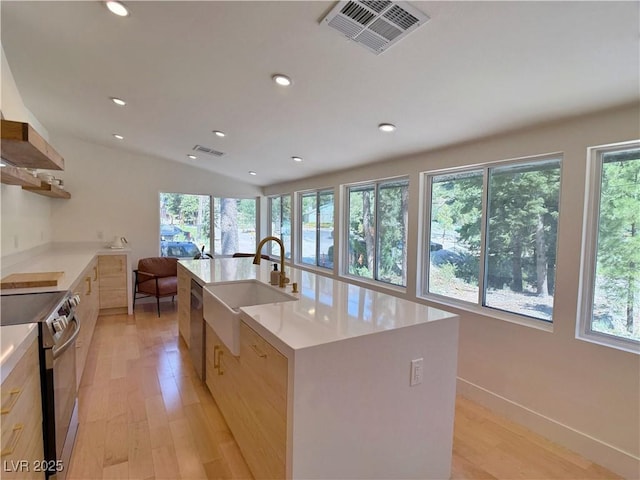 4651 Aspen Ave, Mount Charleston, NV 89124 - kitchen with appliances with stainless steel finishes, healthy amount of natural light, modern cabinets, light wood-style floors, and recessed lighting