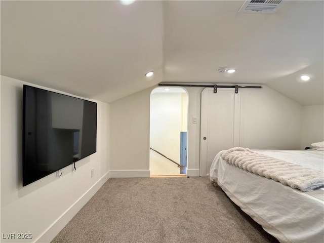 4651 Aspen Ave, Mount Charleston, NV 89124 - carpeted bedroom featuring lofted ceiling and recessed lighting