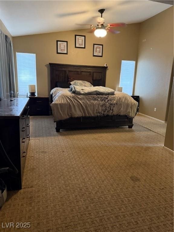 5315 Debut Ct, North Las Vegas, NV 89031 - carpeted bedroom featuring vaulted ceiling and ceiling fan