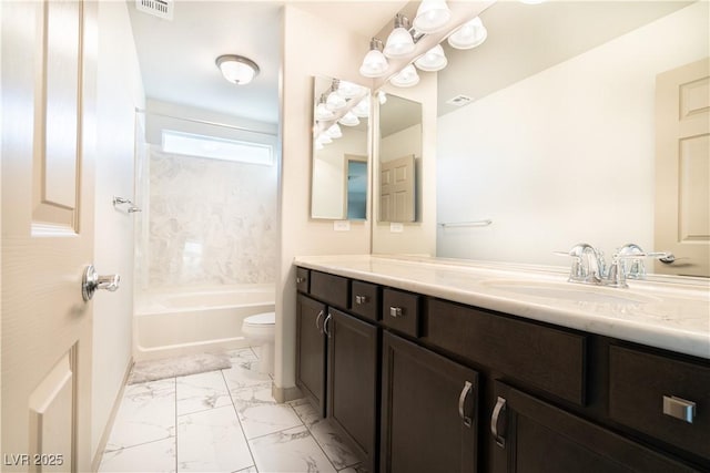 10183 Cascadia Creek St, Las Vegas, NV 89141 - bathroom featuring vanity, marble finish floors, and bathtub / shower combination