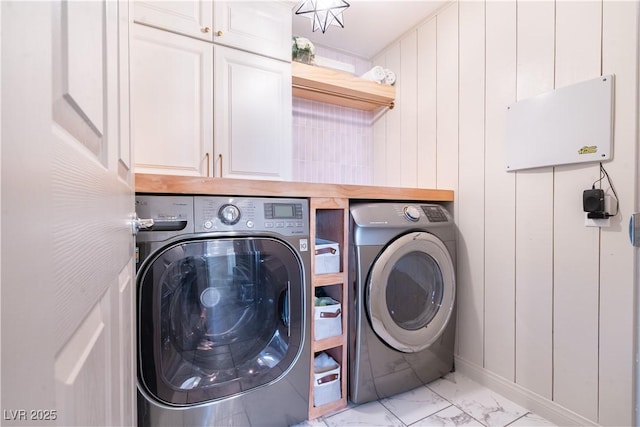 10183 Cascadia Creek St, Las Vegas, NV 89141 - washroom featuring cabinet space, marble finish floors, and independent washer and dryer
