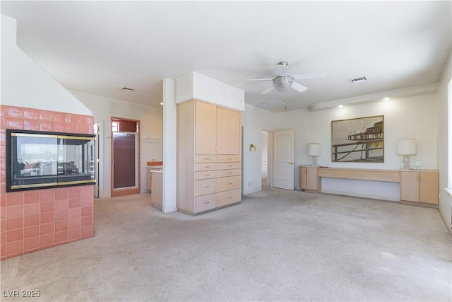 2019 Doral Ct, Henderson, NV 89074 - unfurnished living room with ceiling fan and light carpet