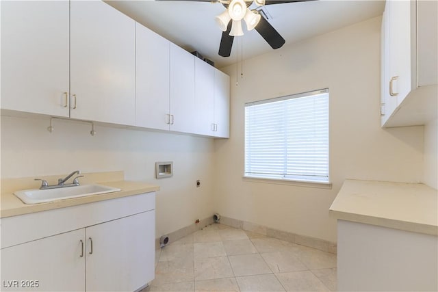 2019 Doral Ct, Henderson, NV 89074 - washroom with hookup for a washing machine, hookup for an electric dryer, a ceiling fan, cabinet space, and hookup for a gas dryer
