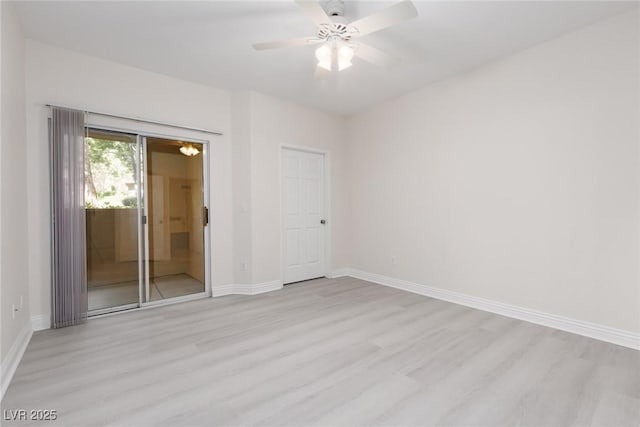 1609 Hills Of Red Dr Unit 104, Las Vegas, NV 89128 - unfurnished bedroom with light wood finished floors, ceiling fan, and access to exterior