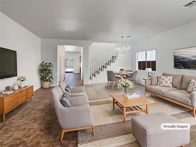 1208 Silver Bark Ave, North Las Vegas, NV 89081 - living area with a chandelier and stairway