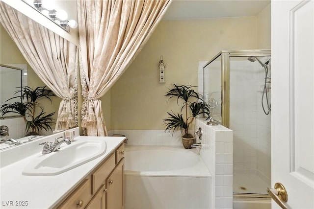 1713 Sky Of Red Dr Unit 201, Las Vegas, NV 89128 - bathroom with a bath, vanity, and a shower stall