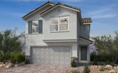 9137 Rivington Ave, Las Vegas, NV 89148 - view of front of house featuring stucco siding, driveway, and a garage