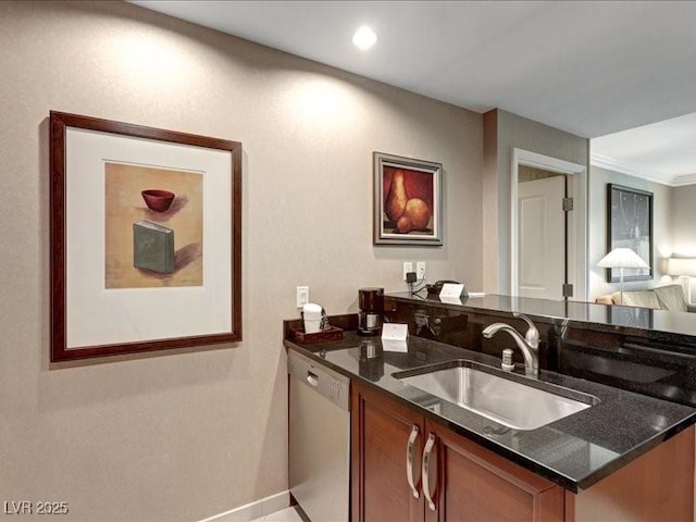 125 E Harmon Ave Unit 220, Las Vegas, NV 89109 - bar with dishwasher, crown molding, and recessed lighting