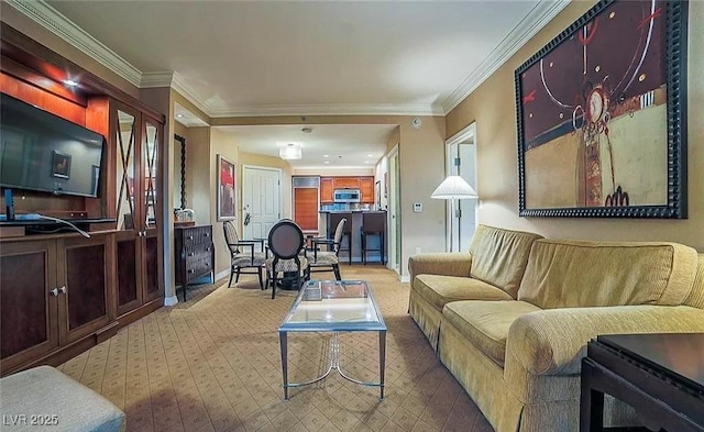 125 E Harmon Ave Unit 220, Las Vegas, NV 89109 - living room featuring carpet and ornamental molding