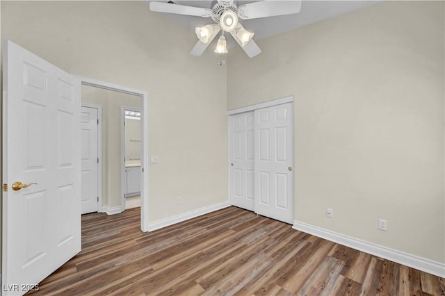 3520 Round Valley Way, Las Vegas, NV 89129 - unfurnished bedroom featuring wood finished floors, a closet, and ceiling fan