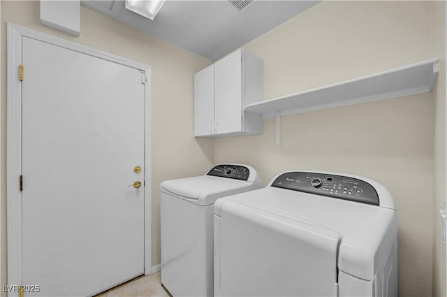 3520 Round Valley Way, Las Vegas, NV 89129 - laundry area featuring cabinet space, separate washer and dryer, and light tile patterned floors