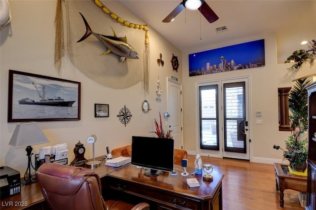 8465 Picket Ridge Ct, Las Vegas, NV 89143 - office space with a ceiling fan and wood finished floors