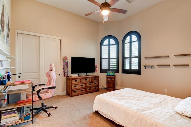 8465 Picket Ridge Ct, Las Vegas, NV 89143 - bedroom featuring a closet, carpet, and a ceiling fan