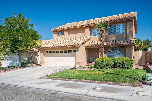 2228 Brighton Shore St, Las Vegas, NV 89128 - mediterranean / spanish-style home with stucco siding, concrete driveway, a tile roof, and a front yard