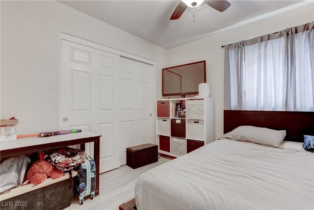 441 Groft Way, Henderson, NV 89015 - bedroom with a closet, wood finished floors, and ceiling fan