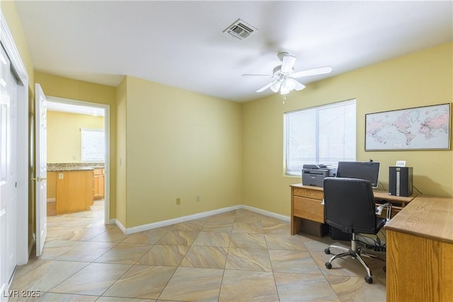3016 Lotus Hill Dr, Las Vegas, NV 89134 - home office with ceiling fan and light tile patterned floors