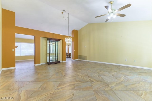 3016 Lotus Hill Dr, Las Vegas, NV 89134 - empty room with a chandelier, lofted ceiling, and ceiling fan