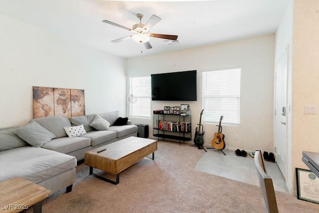 7331 Sunray Point St, North Las Vegas, NV 89084 - living room featuring a ceiling fan and light colored carpet