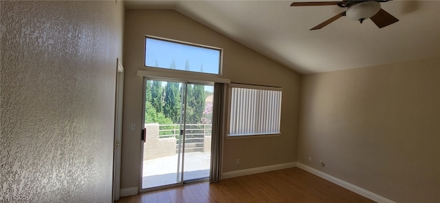 9204 Vosburgh Dr, Las Vegas, NV 89117 - doorway with wood finished floors, lofted ceiling, and a ceiling fan