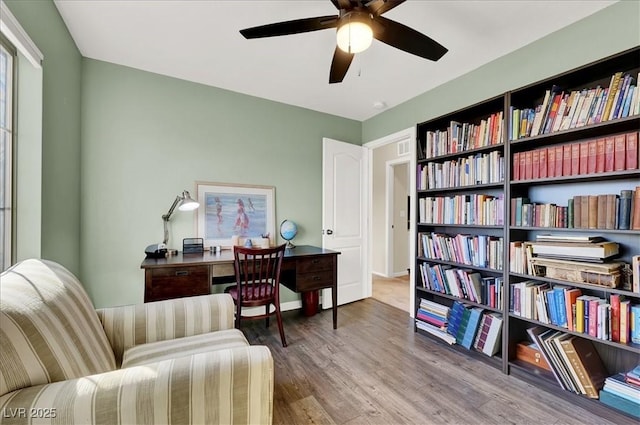 9916 Fallowdeer Ct, Las Vegas, NV 89149 - office space with wood finished floors and a ceiling fan