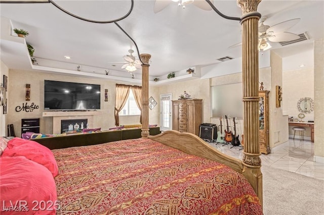 60 N Fogg St, Las Vegas, NV 89110 - bedroom featuring ornate columns, ceiling fan, and marble finish floors