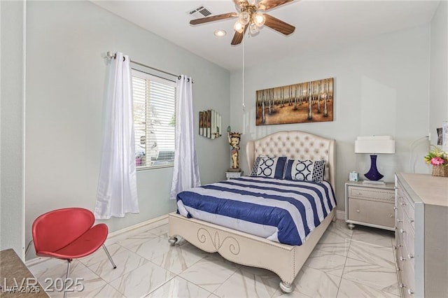 60 N Fogg St, Las Vegas, NV 89110 - bedroom featuring light marble finish flooring, recessed lighting, and ceiling fan