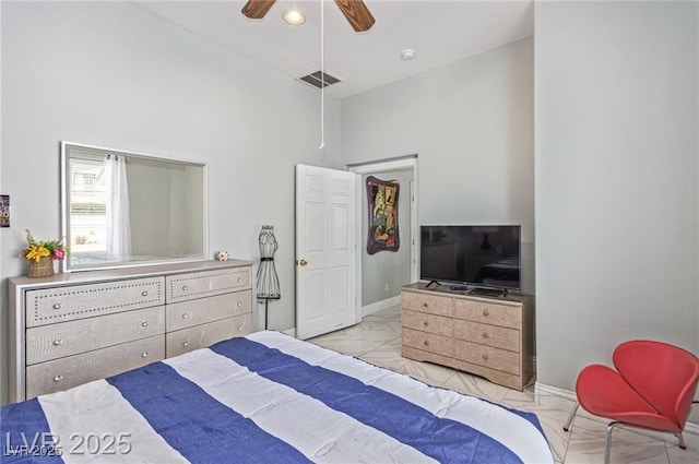 60 N Fogg St, Las Vegas, NV 89110 - bedroom featuring marble finish floors, a high ceiling, and ceiling fan