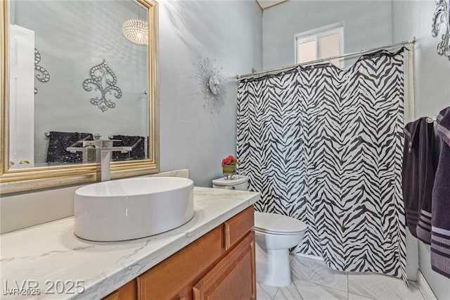 60 N Fogg St, Las Vegas, NV 89110 - bathroom featuring vanity, curtained shower, and marble look tiles