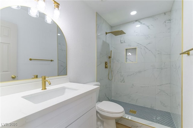6760 Fallona Ave, Las Vegas, NV 89156 - full bath with vanity, a marble finish shower, and recessed lighting