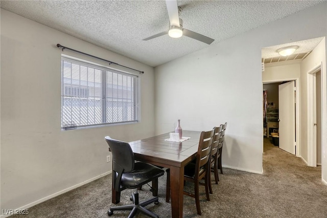 729 Concrete Ct, Las Vegas, NV 89110 - carpeted dining room featuring a textured ceiling and a ceiling fan