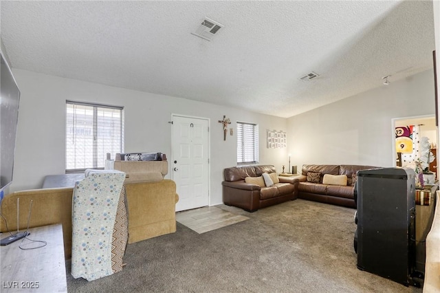 729 Concrete Ct, Las Vegas, NV 89110 - carpeted living area featuring a textured ceiling