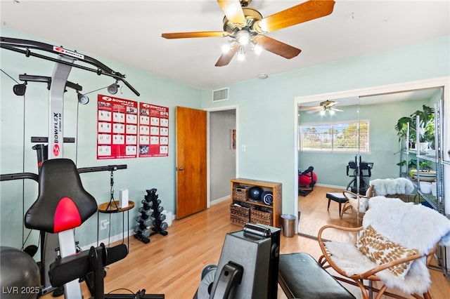 639 Lacy Ln, Las Vegas, NV 89107 - exercise room with wood finished floors and a ceiling fan