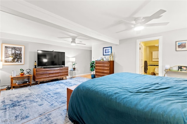 639 Lacy Ln, Las Vegas, NV 89107 - bedroom featuring wood finished floors, ceiling fan, and beam ceiling