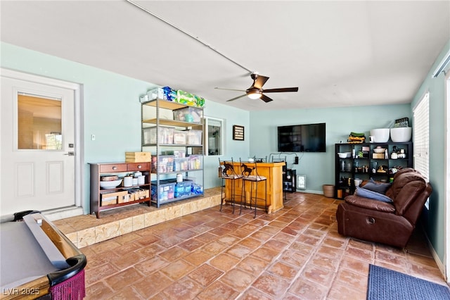 639 Lacy Ln, Las Vegas, NV 89107 - living area featuring a ceiling fan and tile patterned floors