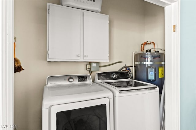 639 Lacy Ln, Las Vegas, NV 89107 - laundry area featuring cabinet space, washer and clothes dryer, a wall mounted air conditioner, and water heater