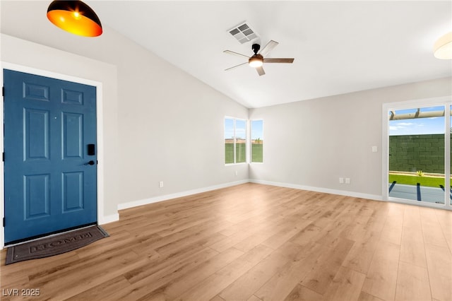 1904 Leaning Pine Way, Las Vegas, NV 89128 - foyer featuring ceiling fan, light wood-style floors, and vaulted ceiling