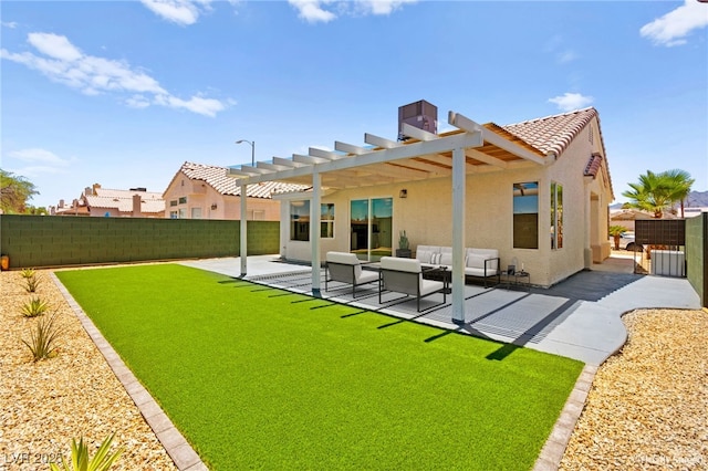 1904 Leaning Pine Way, Las Vegas, NV 89128 - back of house with a fenced backyard, stucco siding, outdoor lounge area, a pergola, and a patio area