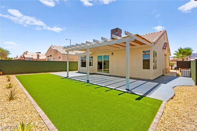 1904 Leaning Pine Way, Las Vegas, NV 89128 - back of house with a fenced backyard, stucco siding, a pergola, a patio, and a tiled roof