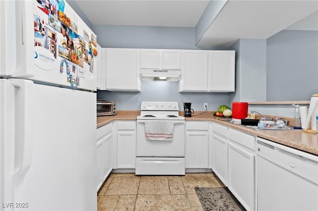 2060 Rancho Lake Dr Unit 103, Las Vegas, NV 89108 - kitchen featuring white appliances, white cabinets, and light countertops