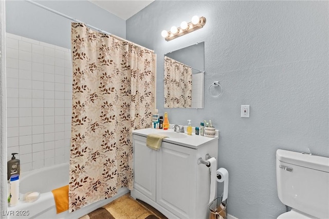 2060 Rancho Lake Dr Unit 103, Las Vegas, NV 89108 - bathroom featuring vanity, shower / tub combo, and a textured wall