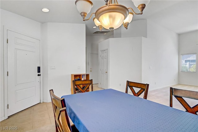 5630 Midnight Breeze St, North Las Vegas, NV 89081 - dining space featuring light tile patterned floors, a chandelier, and recessed lighting