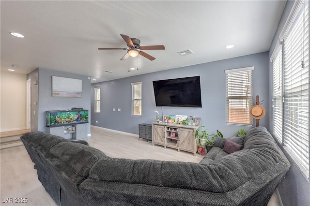 8104 Switchback Run St, Las Vegas, NV 89166 - living room with a ceiling fan and recessed lighting