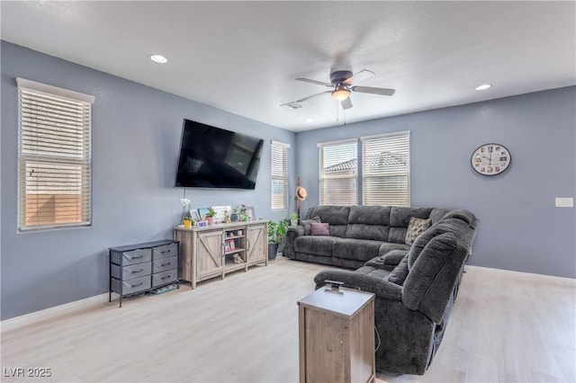 8104 Switchback Run St, Las Vegas, NV 89166 - living area with ceiling fan, light wood finished floors, and recessed lighting