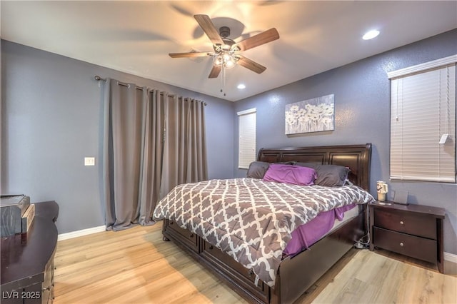 8104 Switchback Run St, Las Vegas, NV 89166 - bedroom with light wood-style flooring, recessed lighting, and a ceiling fan