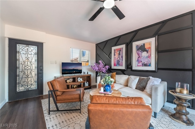 1467 Hialeah Dr Unit C, Las Vegas, NV 89119 - living area featuring a ceiling fan and wood finished floors