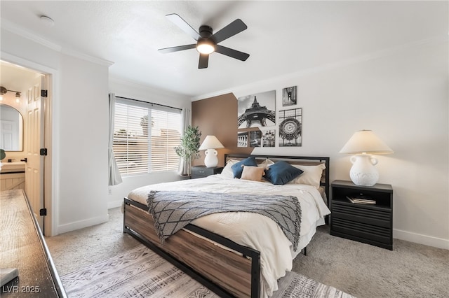 1467 Hialeah Dr Unit C, Las Vegas, NV 89119 - bedroom with crown molding, carpet floors, ensuite bath, and a ceiling fan