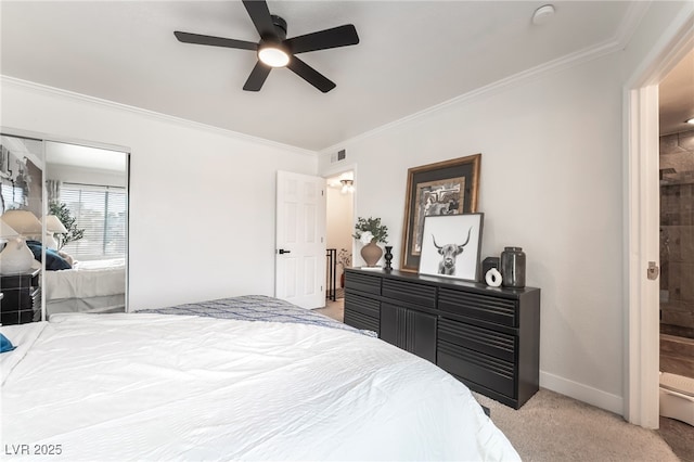 1467 Hialeah Dr Unit C, Las Vegas, NV 89119 - bedroom featuring crown molding, light carpet, and ceiling fan