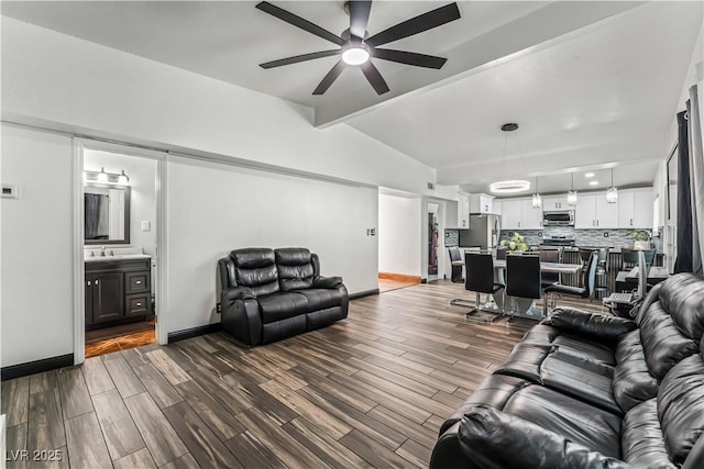 1905 Las Verdes St, Las Vegas, NV 89102 - living room featuring ceiling fan and dark wood-style floors