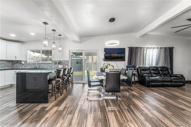 1905 Las Verdes St, Las Vegas, NV 89102 - dining area featuring beam ceiling, dark wood-style floors, a ceiling fan, and recessed lighting