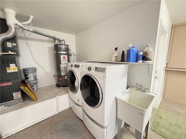 2406 Showcase Dr, Las Vegas, NV 89134 - laundry area with separate washer and dryer, water heater, and heating unit